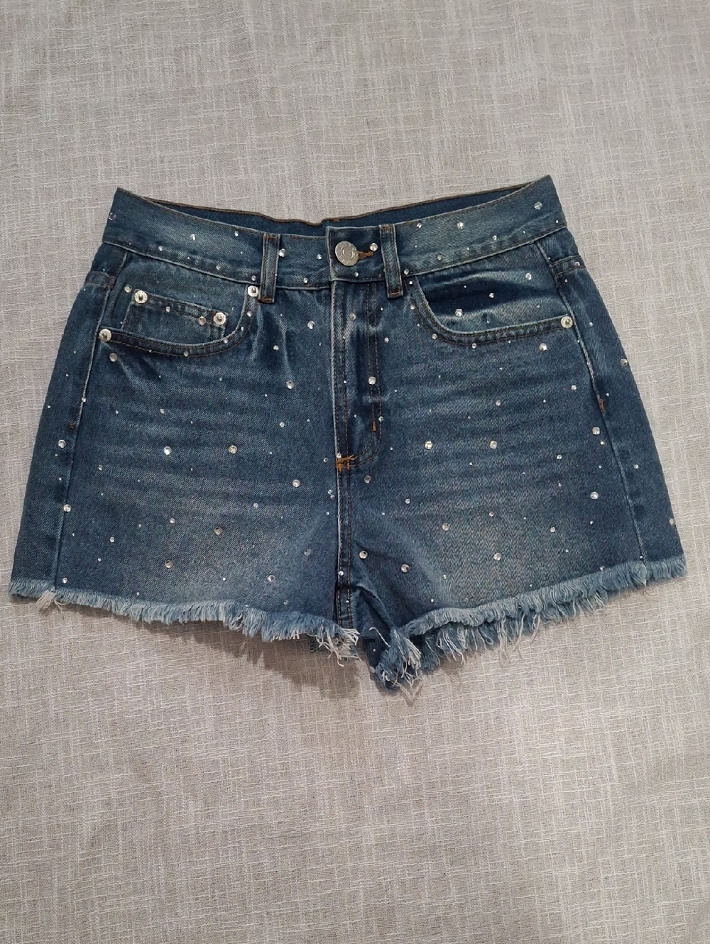 N.W.T Vocal Dark Blue Rhinestone Denim Shorts Size Small